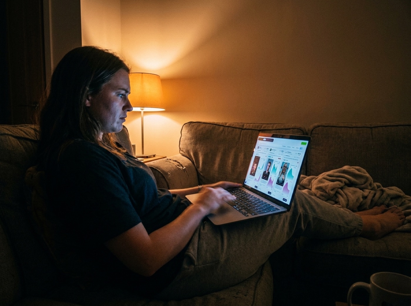 Someone reading the index on a laptop in the evening